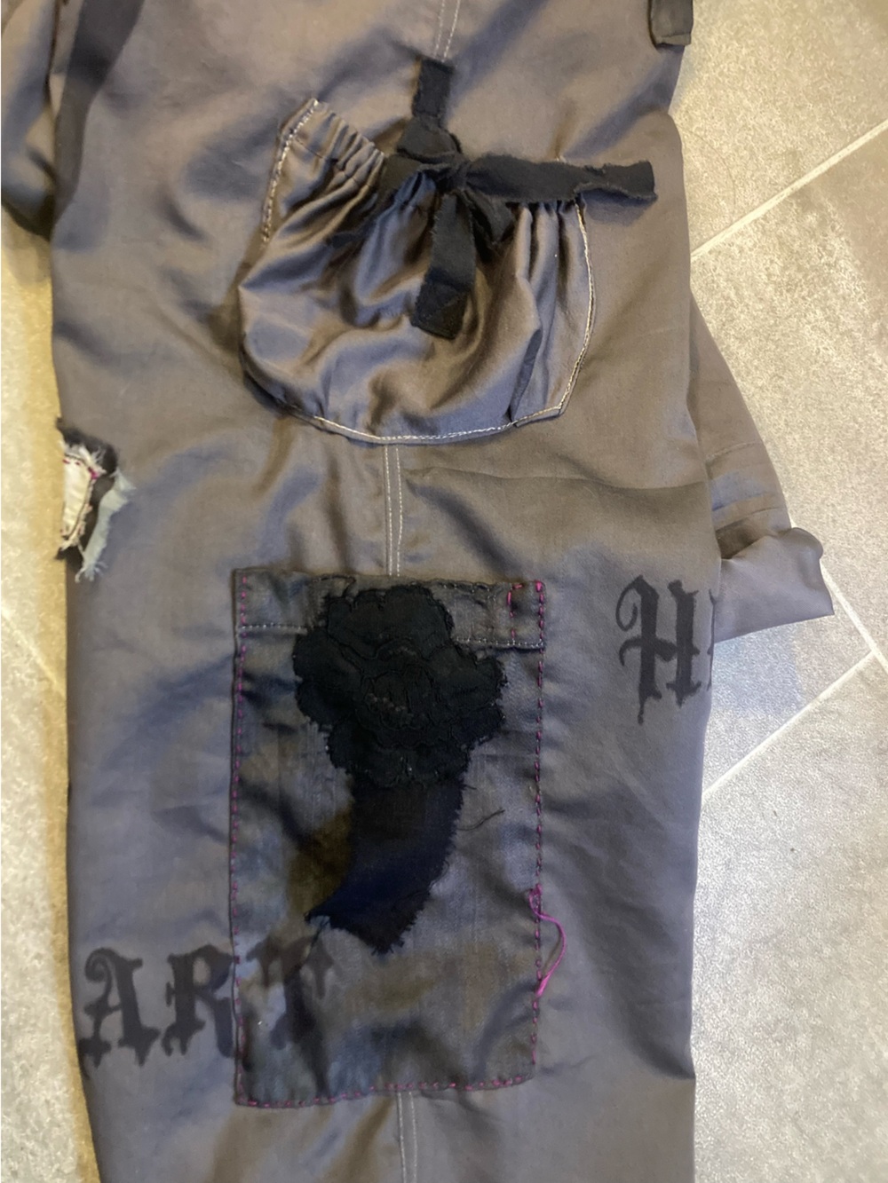 “Clochard de Luxe “ Gray Patchwork Overalls with Black Accents - Picture 9 of 11